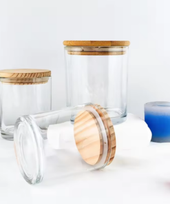 Wholesale Clear Thick Glass Candle Jars With Bamboo Wood Lids