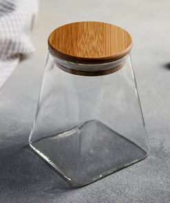 Wholesale Trapezoidal Pyramid Glass Herb Storage Jar With Lid