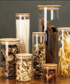 Wholesale Kitchen Container Glass Jar With Eco Friendly Bamboo Lid
