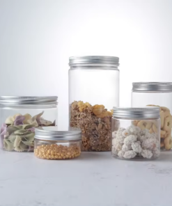 Wholesale Clear Pet Wide Mouth Plastic Jars With Aluminum Silver Lid