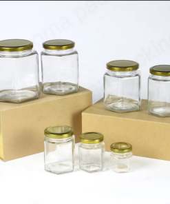 Wholesale Hexagonal Glass Jar With Golden Cap