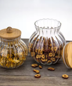 Wholesale Pumpkin Design Empty Glass Storage Jars With Bamboo Lid